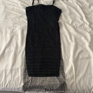 SPARKLY RHINESTONE EMBELLISHED SPAGHETTI STRAP BODYCON PARTY MINI DRESS - Large